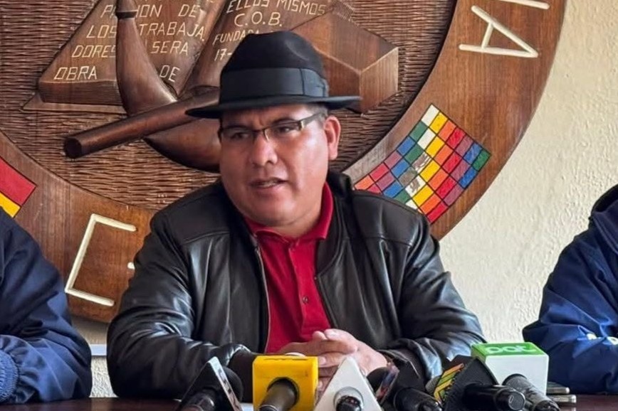 El secretario general de la COB, Claudio Choque. Foto: Canal 22 Digital